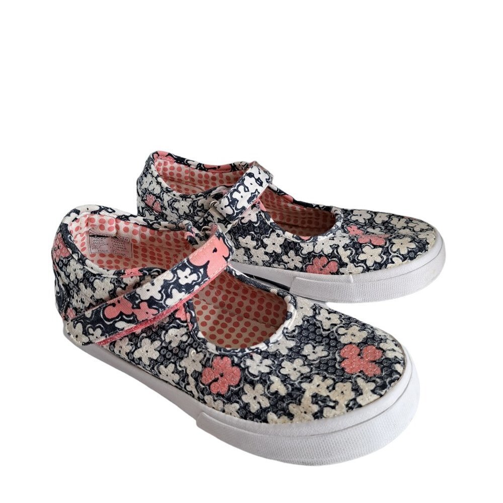 Morgan & Milo Girl's Pink Black & White Mary Jane Floral Canvas Sneakers Size 2